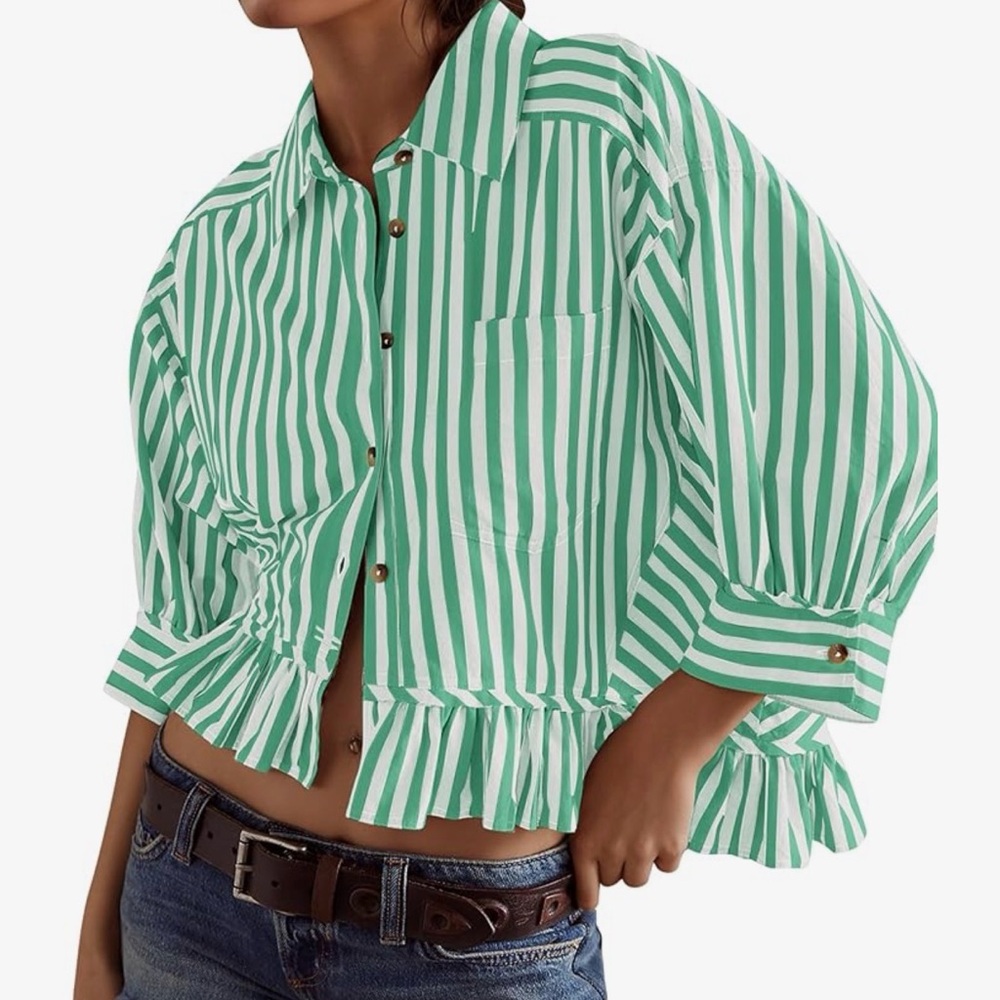 3/4 Length Sleeve Striped Button Down Shirt
